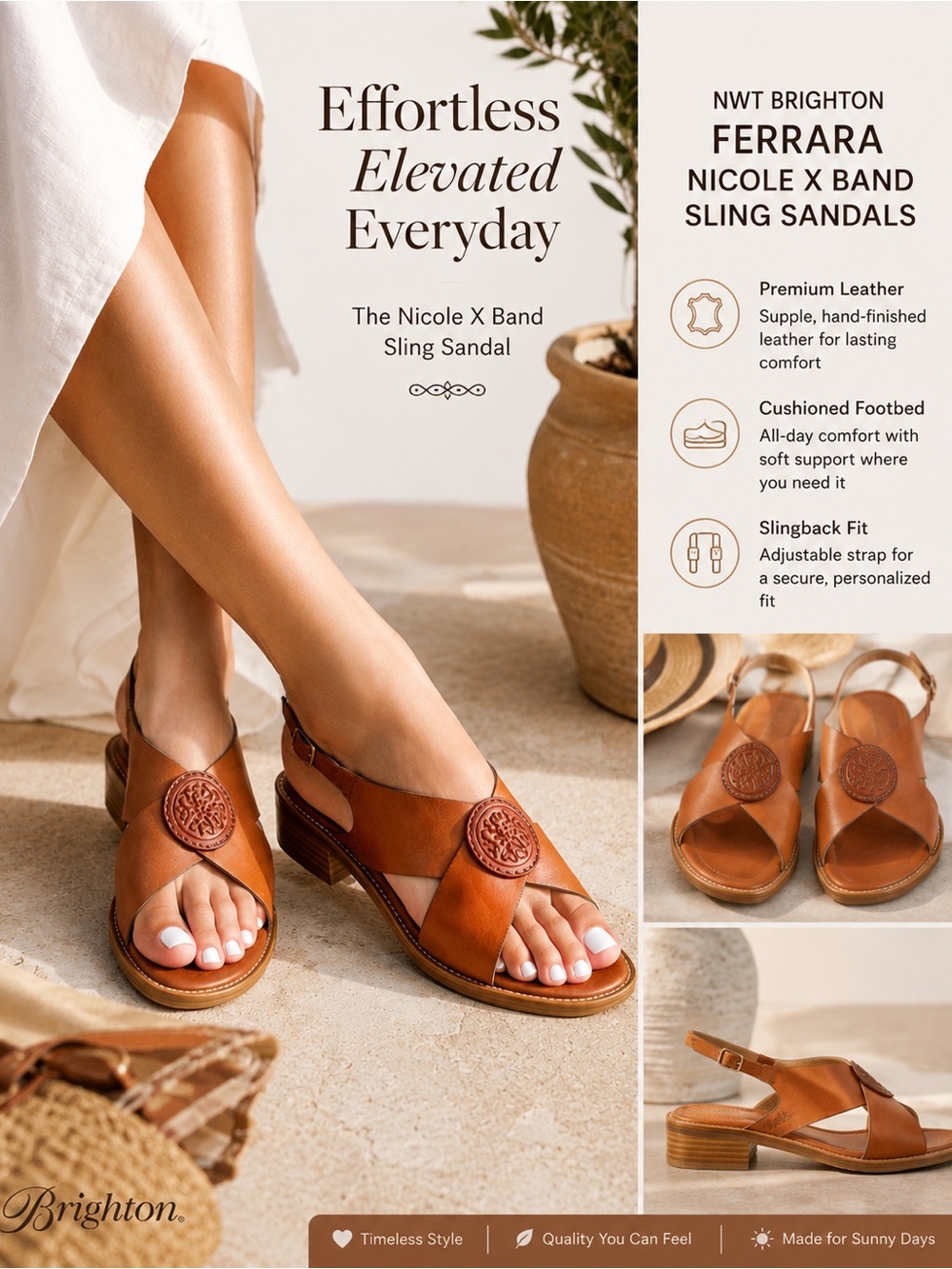 NWT BRIGHTON FERRARA
Nicole X Band Sling Sandals